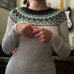 Nordic Pattern White Sweater